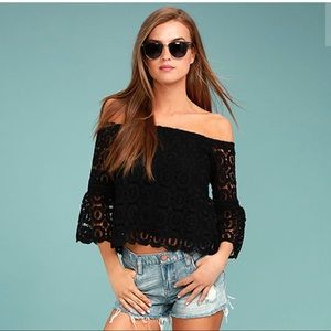 Lulu’s Off The Shoulder Crochet Bell Sleeve Top